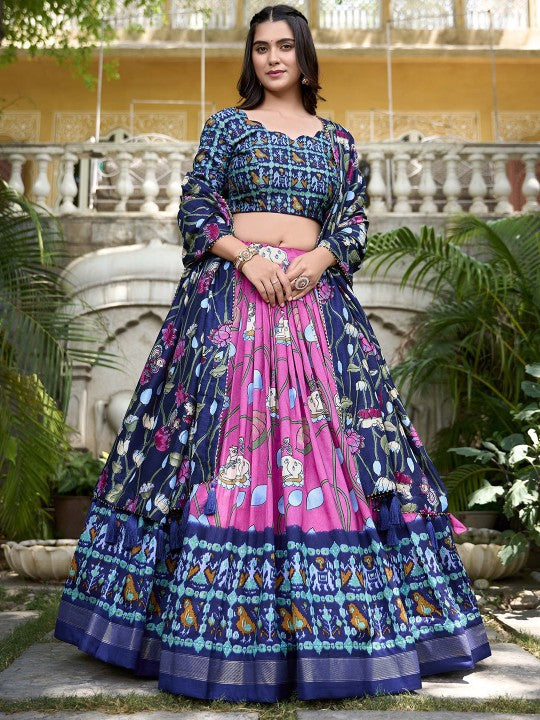 Ethnic Motifs Printed Ready to Wear Lehenga & Unstitched Blouse With Dupatta-1