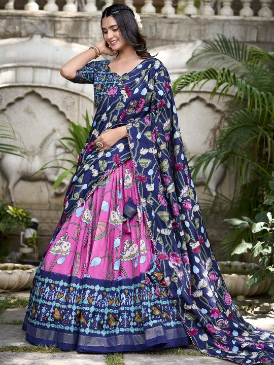 Ethnic Motifs Printed Ready to Wear Lehenga & Unstitched Blouse With Dupatta-3