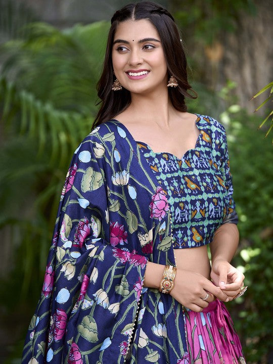 Ethnic Motifs Printed Ready to Wear Lehenga & Unstitched Blouse With Dupatta-5