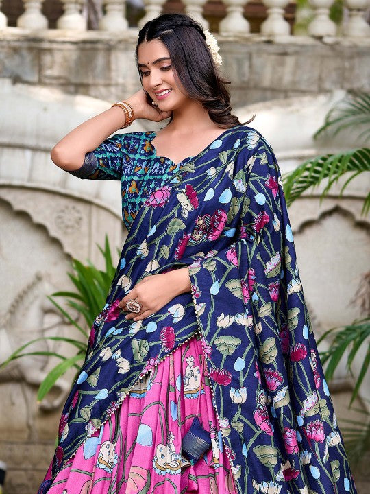 Ethnic Motifs Printed Ready to Wear Lehenga & Unstitched Blouse With Dupatta-4