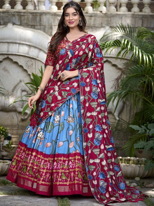Ethnic Motifs Printed Ready to Wear Lehenga & Unstitched Blouse With Dupatta-6