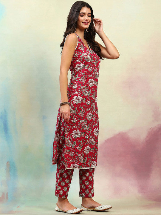 Ethnic Motifs Printed Regular Pure Cotton Straight Kurta with Palazzos & Dupatta-16
