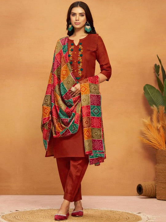 Floral Embroidered Regular Pure Cotton Kurta With Patiala & Dupatta