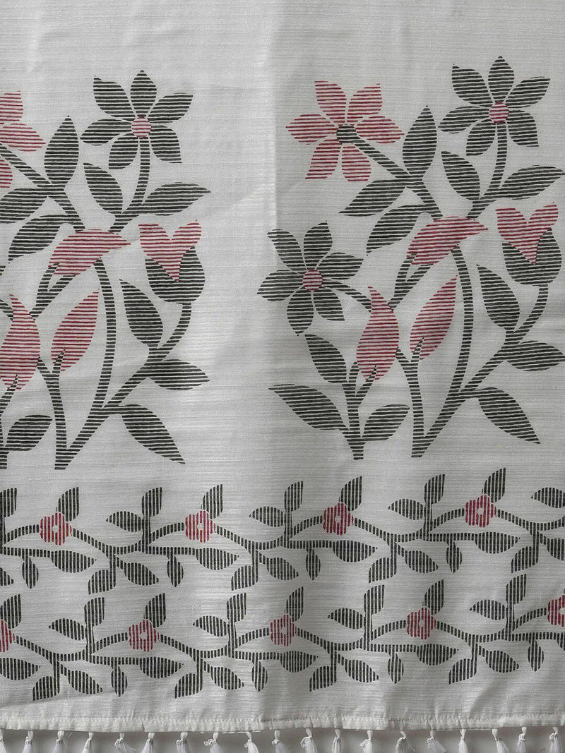 Floral Printed Block Print SareeSareeThis saree epitomizes timeless elegance with its traditional block print design, featuring delicate floral patterns that add a charming touch to its overall aesthetiFloral Printed Block Print Saree