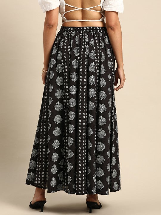 Floral Printed Flared Maxi Skirt