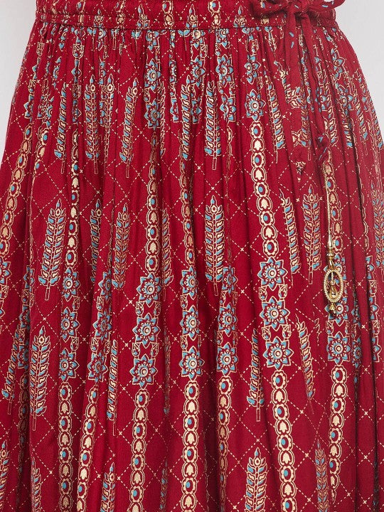 Floral Printed Flared Maxi Skirt