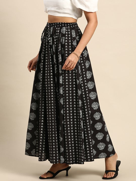 Floral Printed Flared Maxi Skirt-3