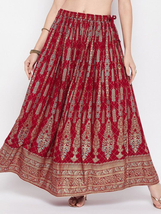 Floral Printed Flared Maxi Skirt