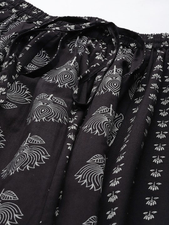 Floral Printed Flared Maxi Skirt-5