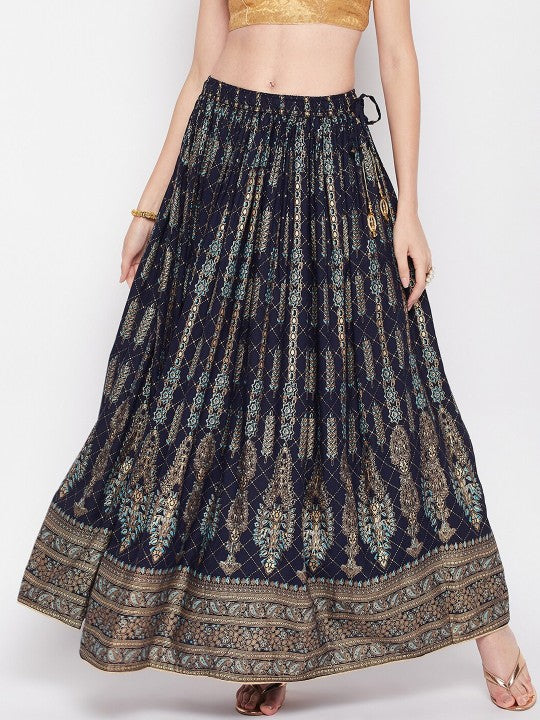 Floral Printed Flared Maxi Skirt