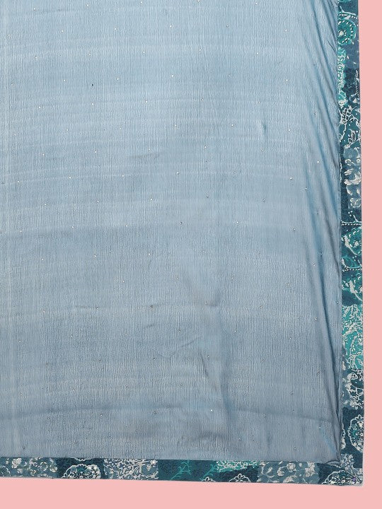Floral Printed Halter Neck Beads and Stones Anarkali Kurta With Churidar & Dupatta