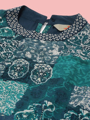 Floral Printed Halter Neck Beads and Stones Anarkali Kurta With Churidar & Dupatta