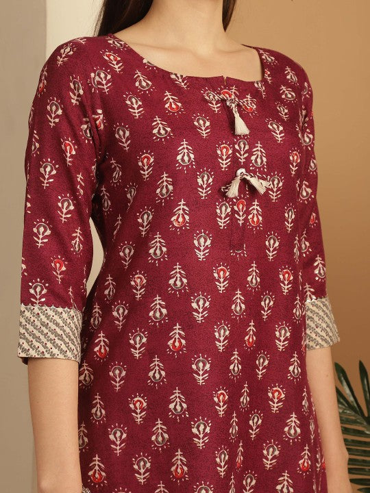 Floral Printed Regular Cotton Straight Kurta With Trousers & Dupatta-4