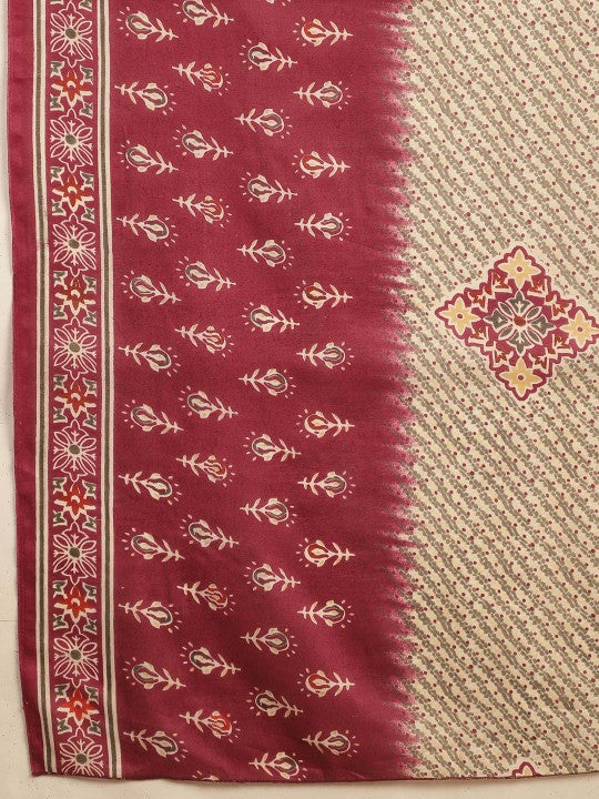 Floral Printed Regular Cotton Straight Kurta With Trousers & Dupatta