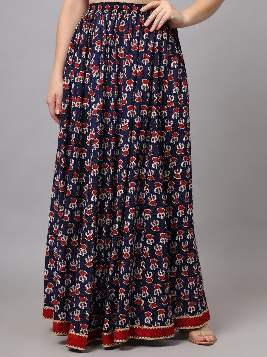 Printed Flared Maxi Skirt-5