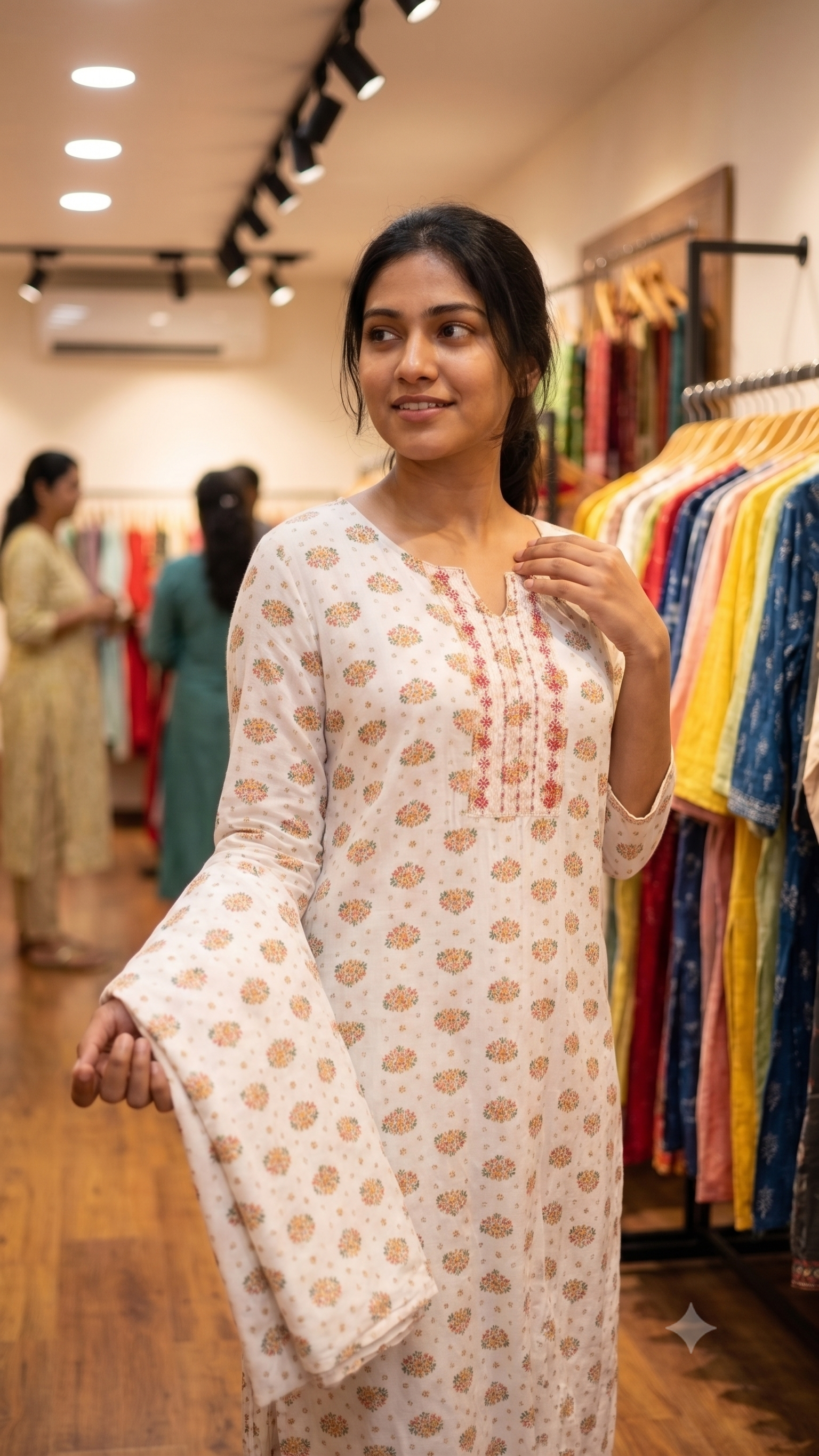 Off-White Straight Kurta with Embroidered Notch Neckline-2