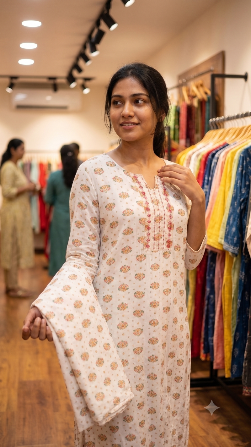 Off-White Straight Kurta with Embroidered Notch Neckline-2