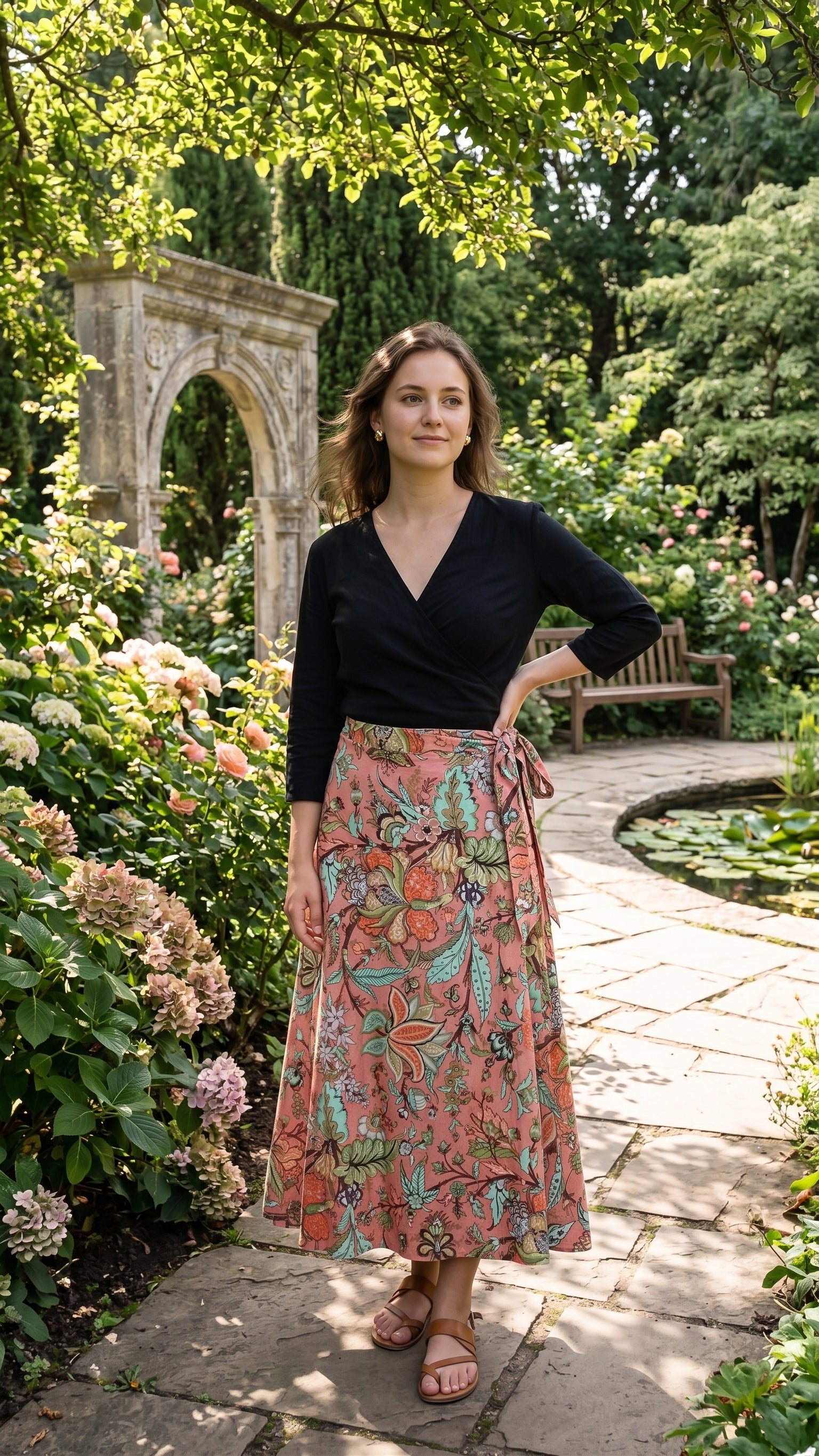 Coral Floral Printed Wrap Skirt-1