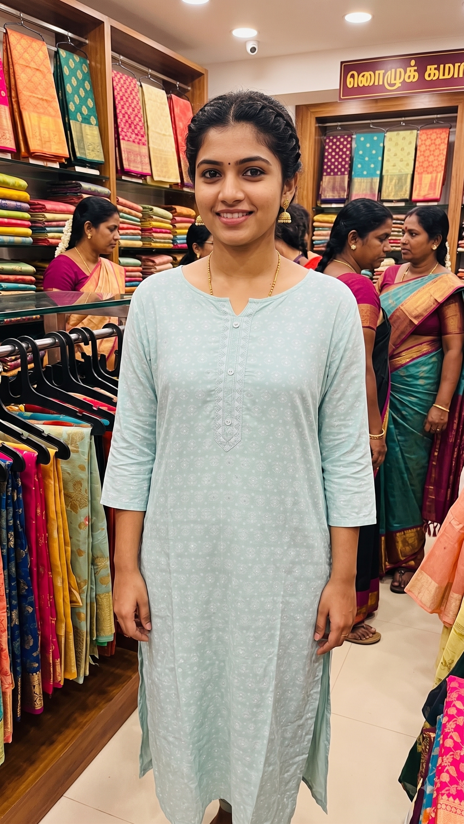 Sea Green Floral Printed Straight Kurta with Embroidered V-Neck and Side Slits-1