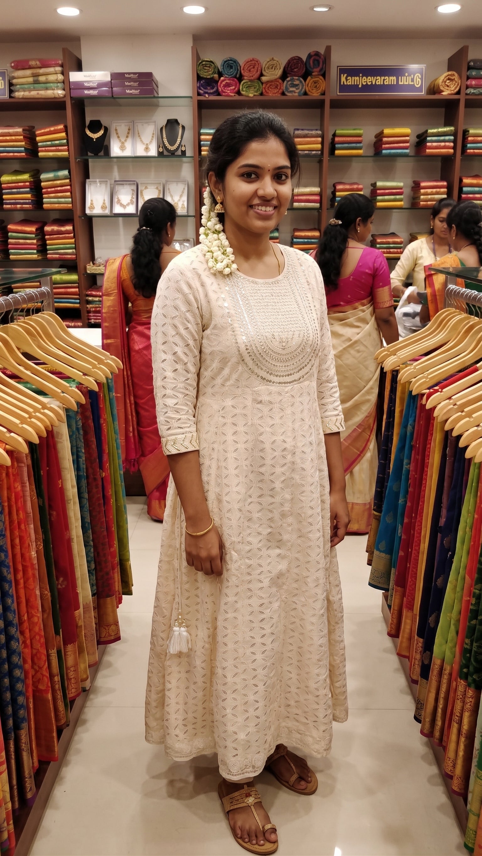 Off-White Chikankari Anarkali Kurta with Sequins Work