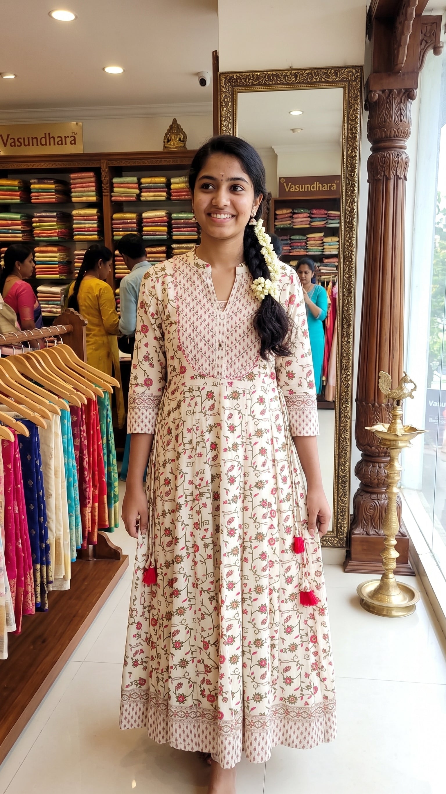 Ivory & Pink Floral Printed Anarkali Maxi-1