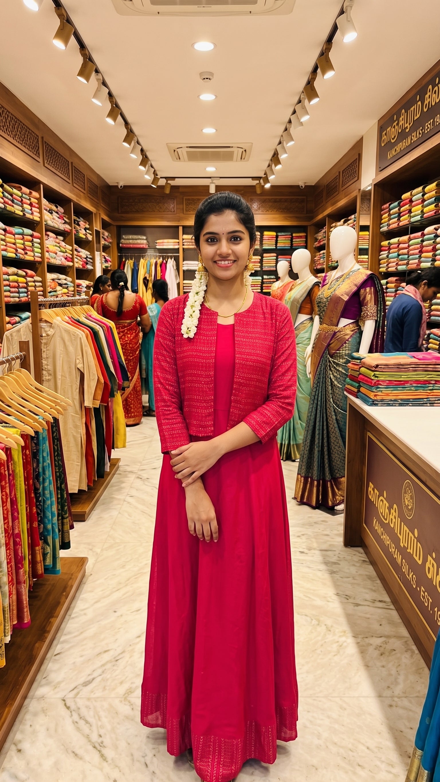 Rani Pink Anarkali Gown with Printed Crop Jacket