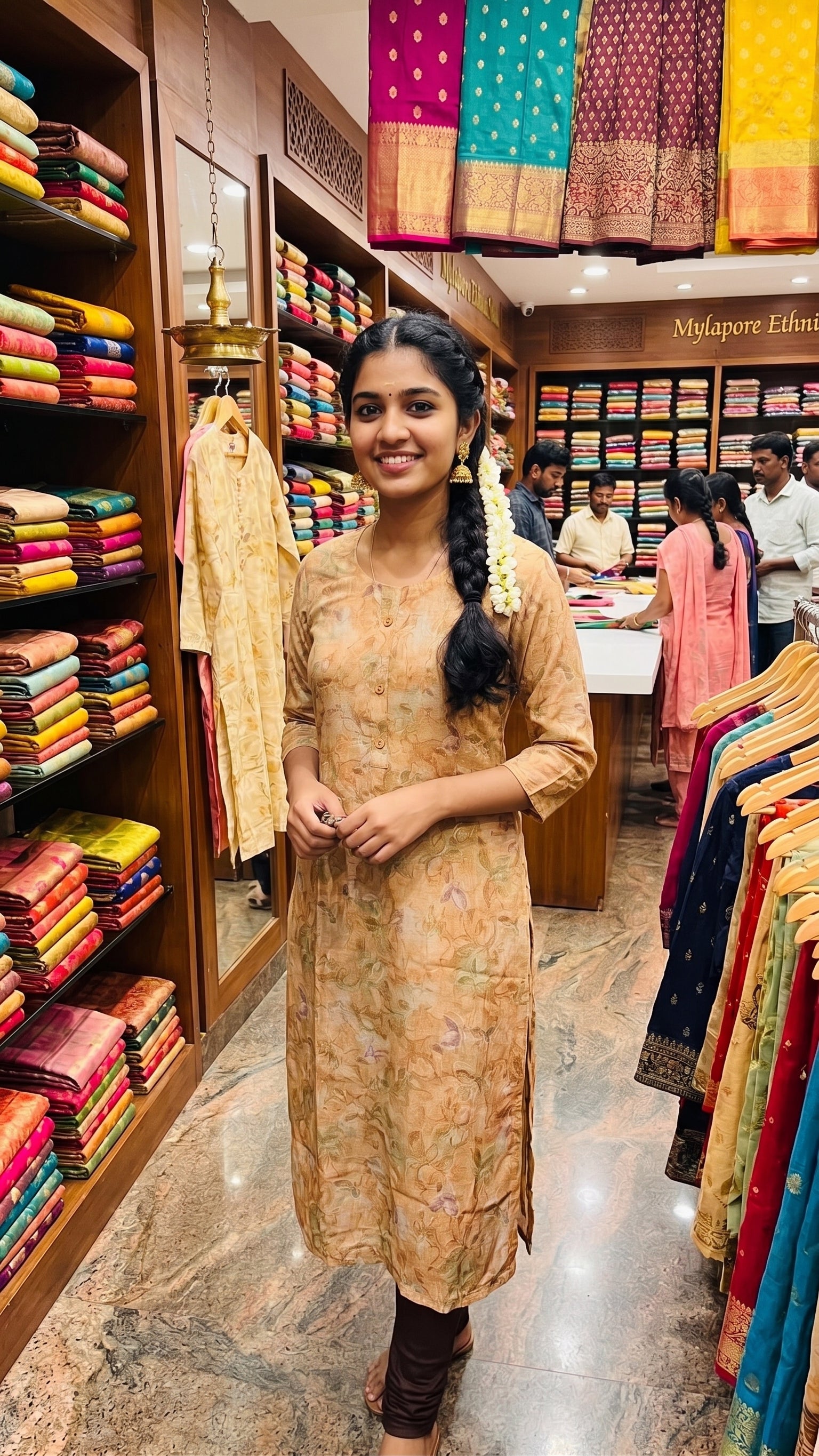 Beige Abstract Floral Printed Straight Kurta
