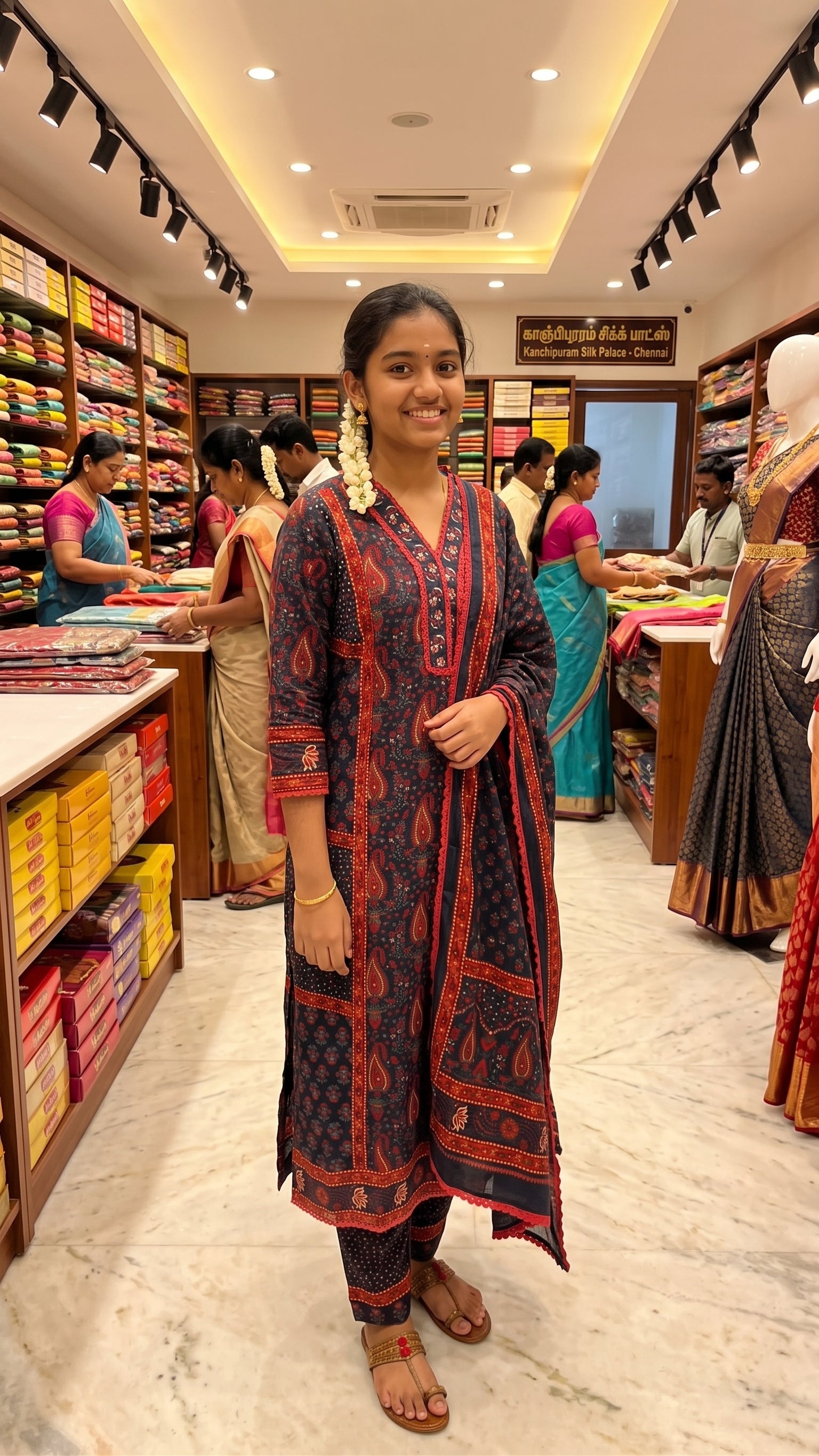 Navy Blue Paisley Block Printed Kurta Set with Dupatta