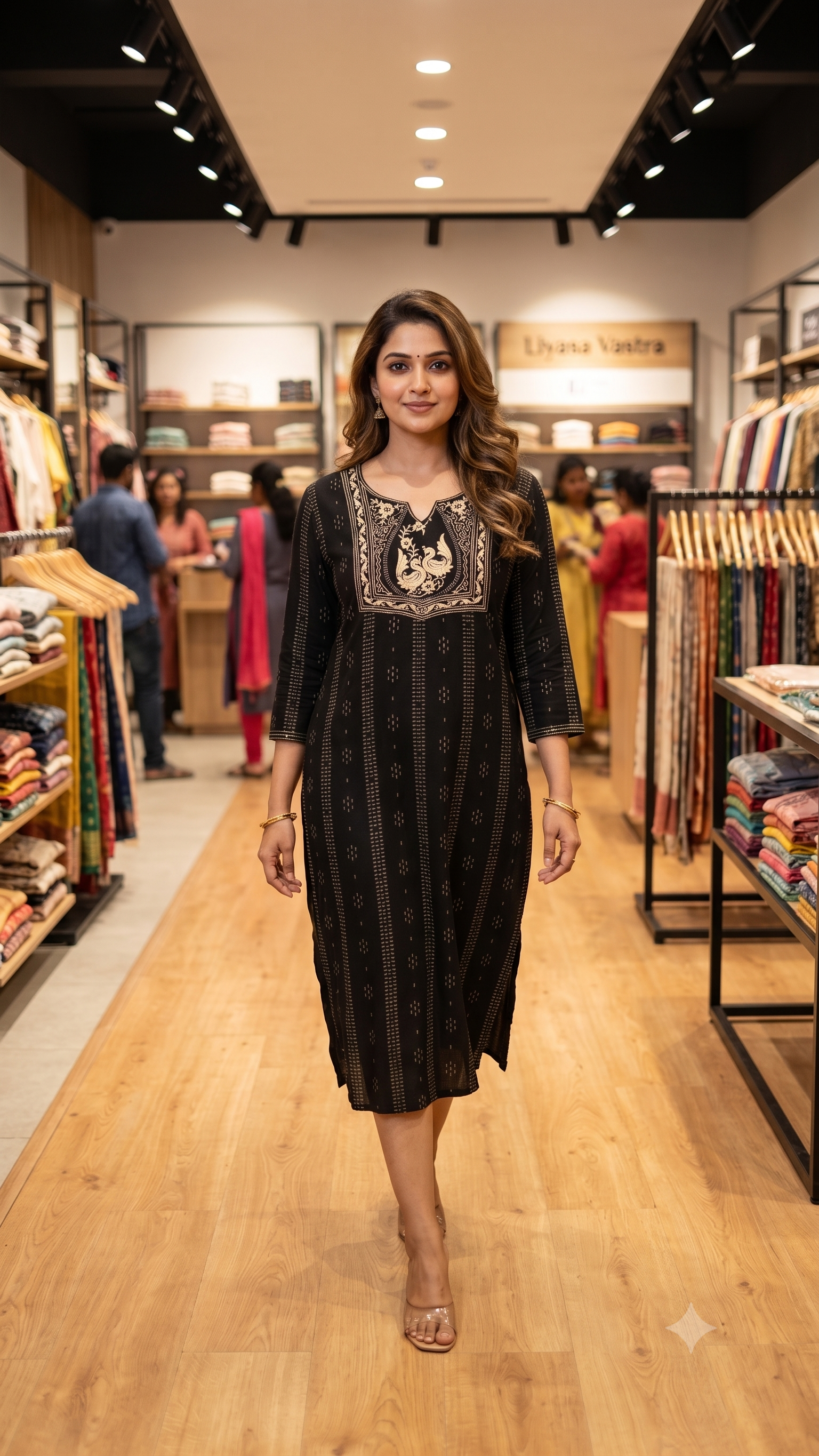 Jet Black Straight Kurta with Traditional Zari Work Neckline-1