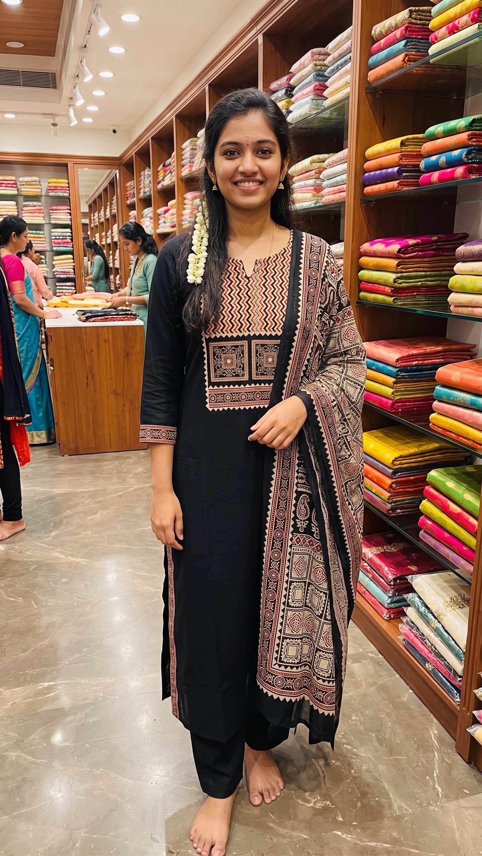 Black Printed Ethnic Kurta Set with Dupatta-1