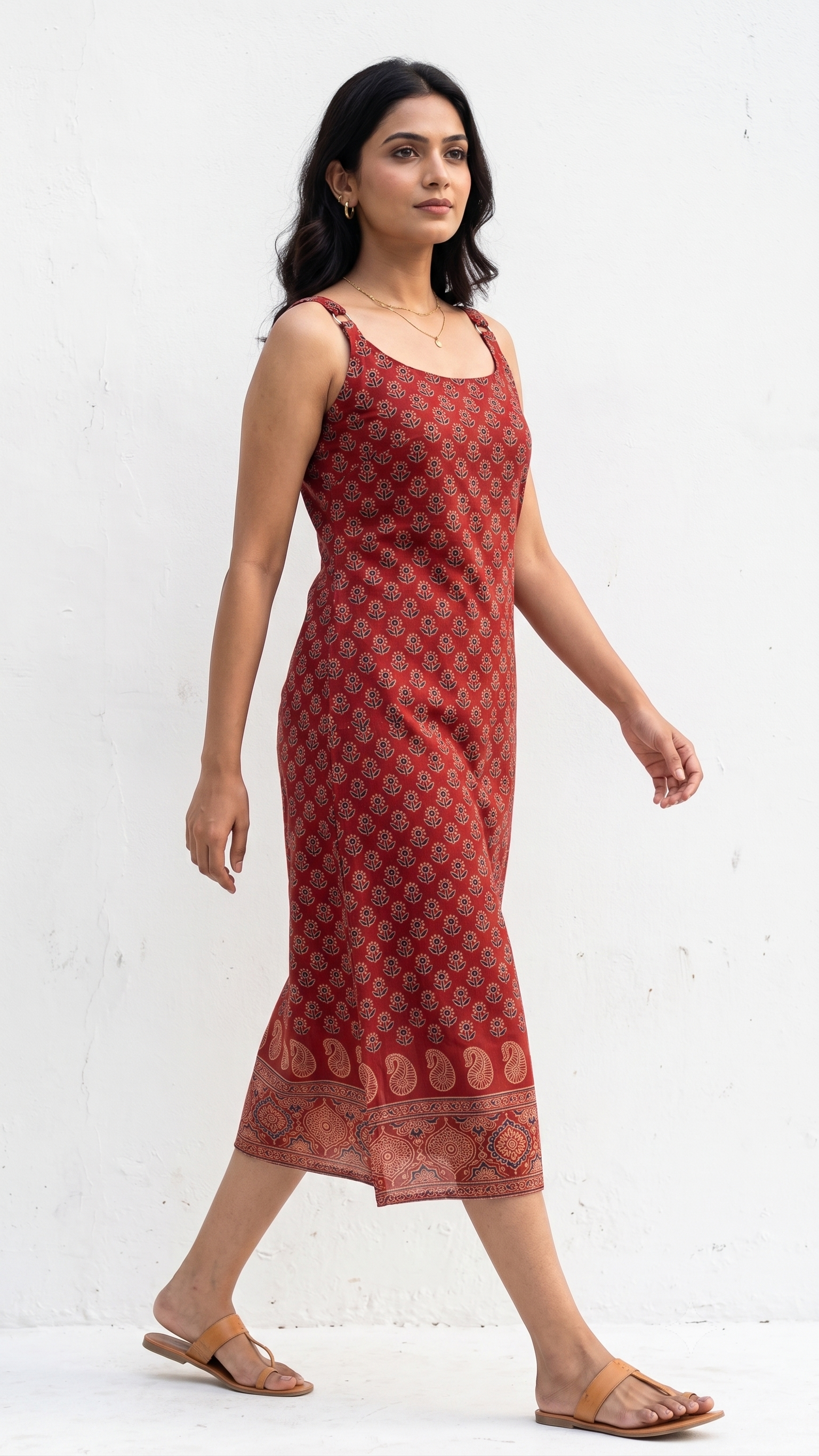 Brick Red Cotton Block Print Scoop Neck Kurta-1