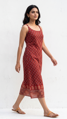Brick Red Cotton Block Print Scoop Neck Kurta