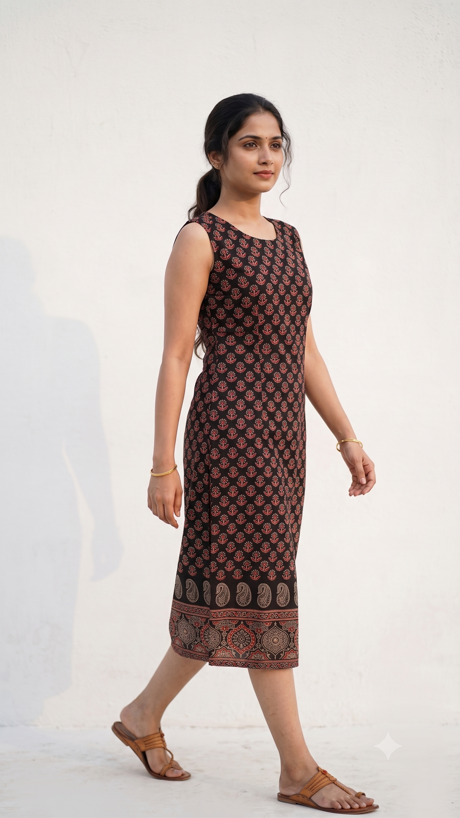 Midnight Black Ajrakh Print Sleeveless Kurti-1