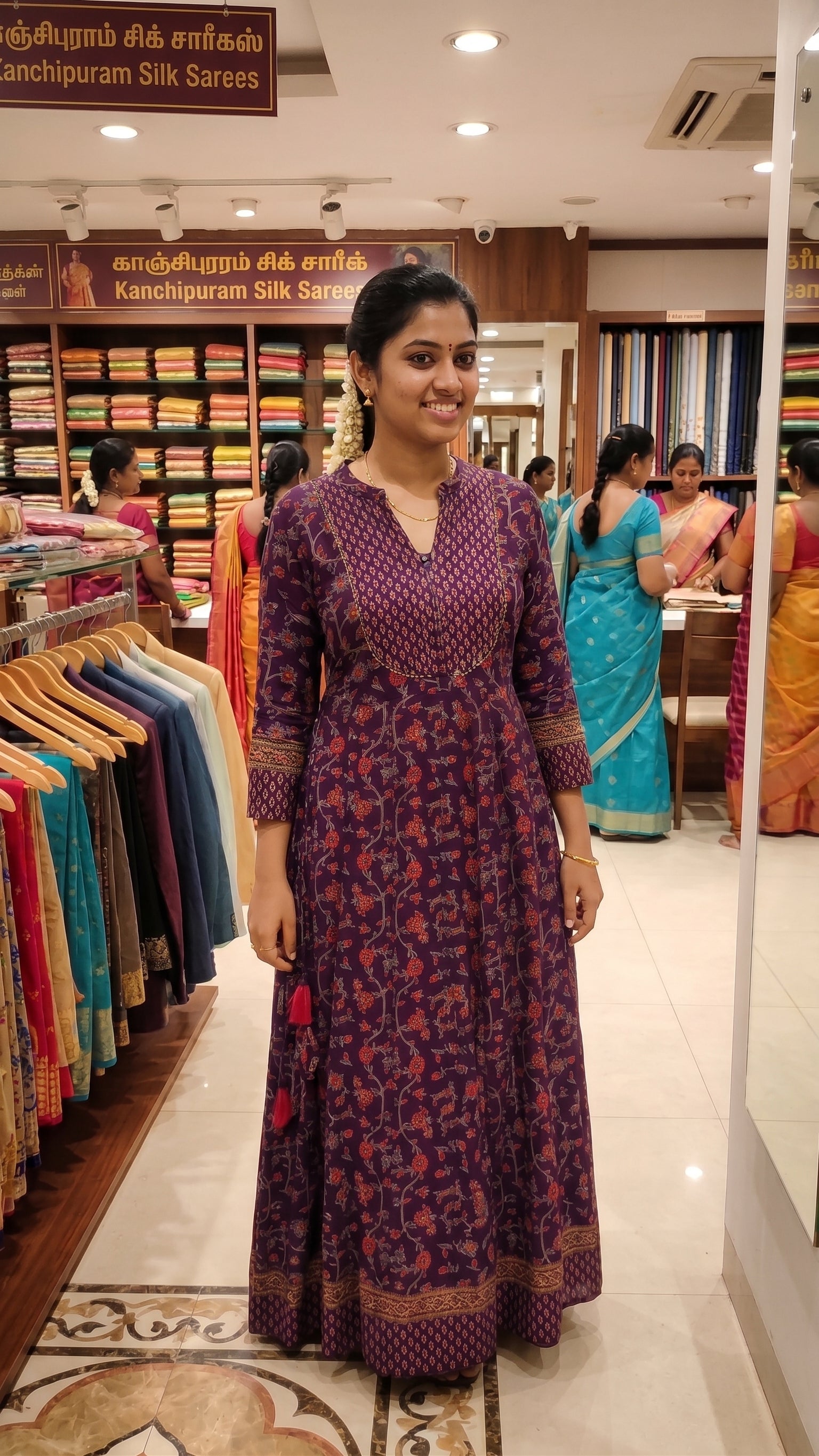 Rich Purple Printed Anarkali Long Dress