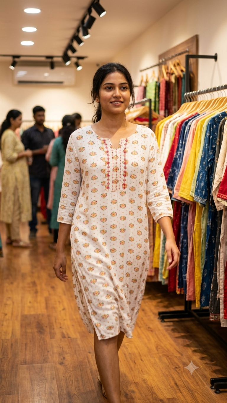 Off-White Straight Kurta with Embroidered Notch Neckline-1
