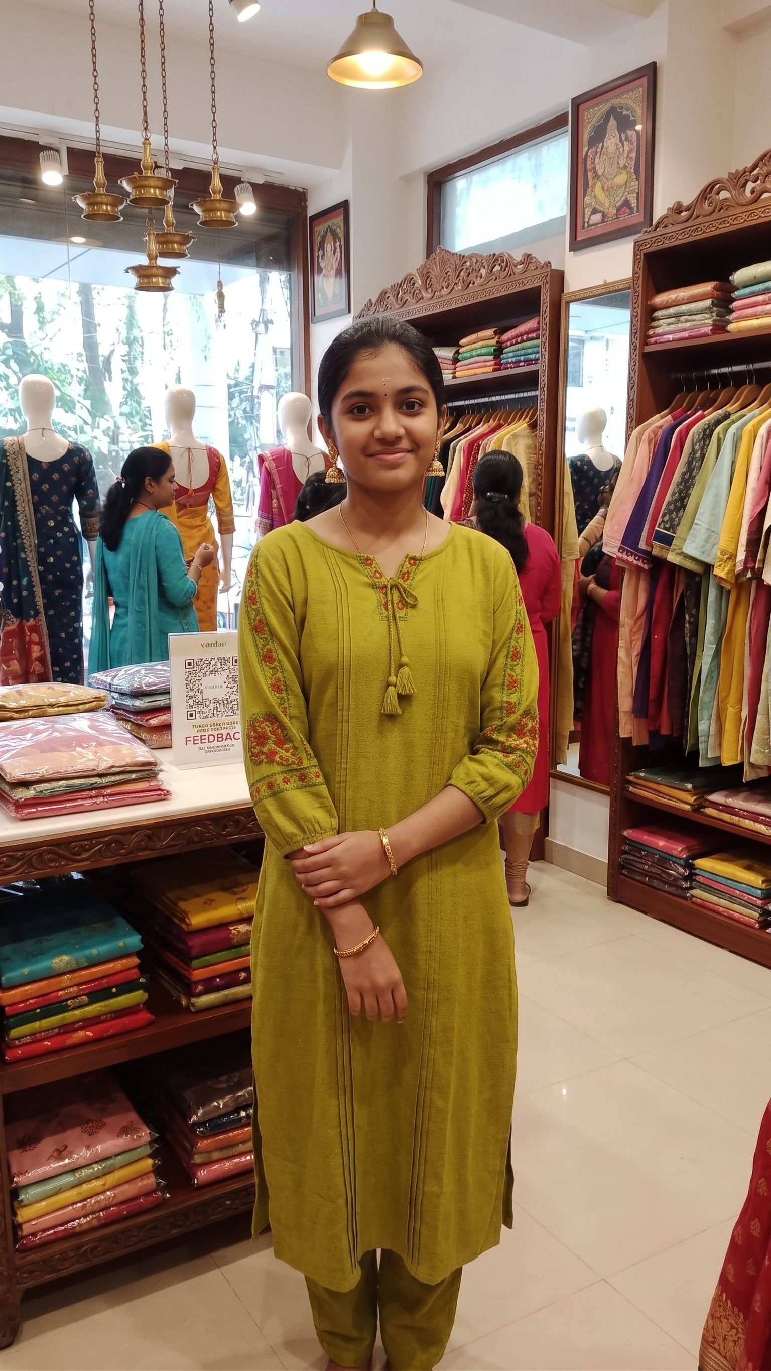 Green Embroidered Straight Kurta with Pants Set-1