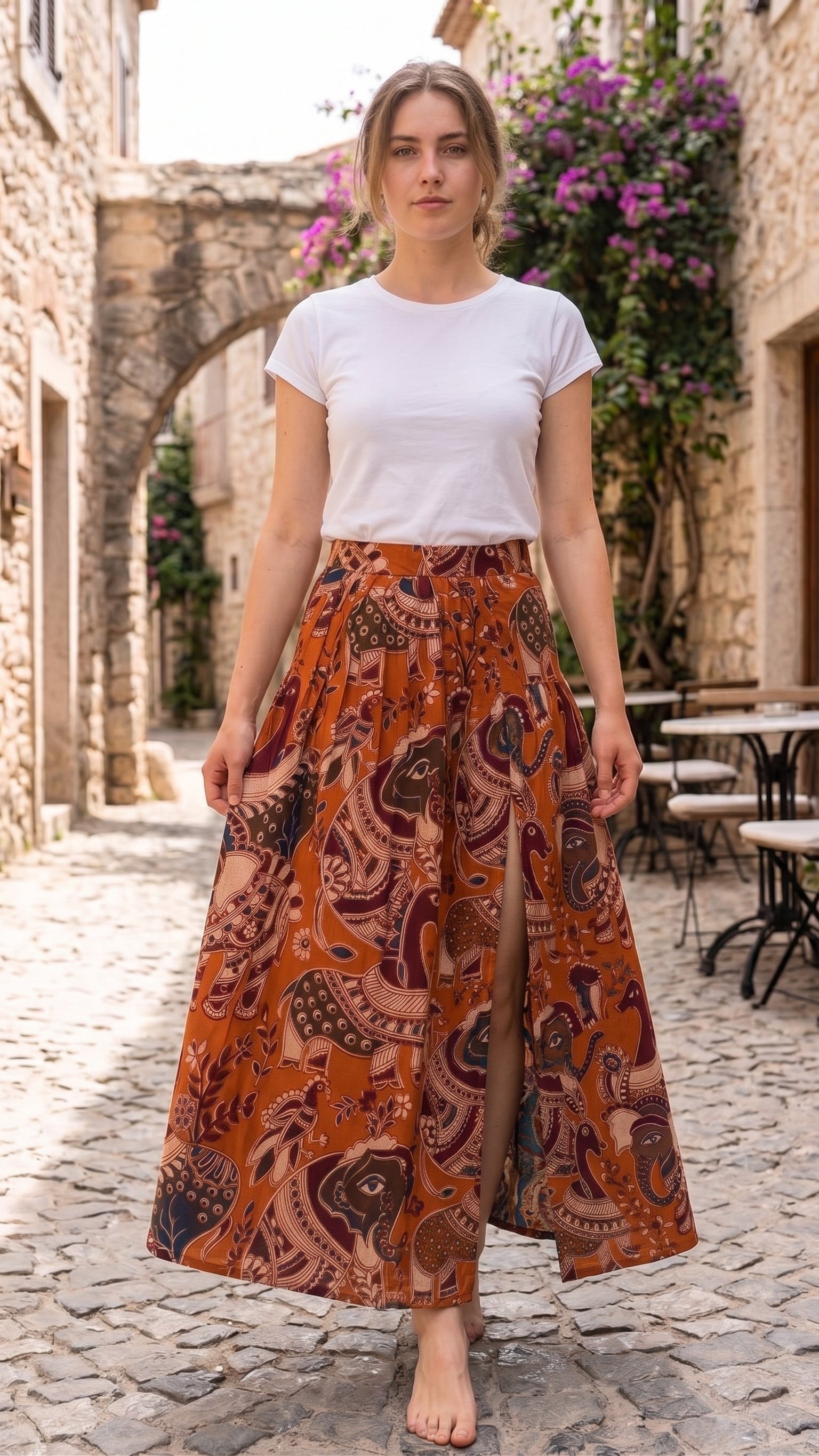 Traditional Kalamkari Elephant Print Skirt