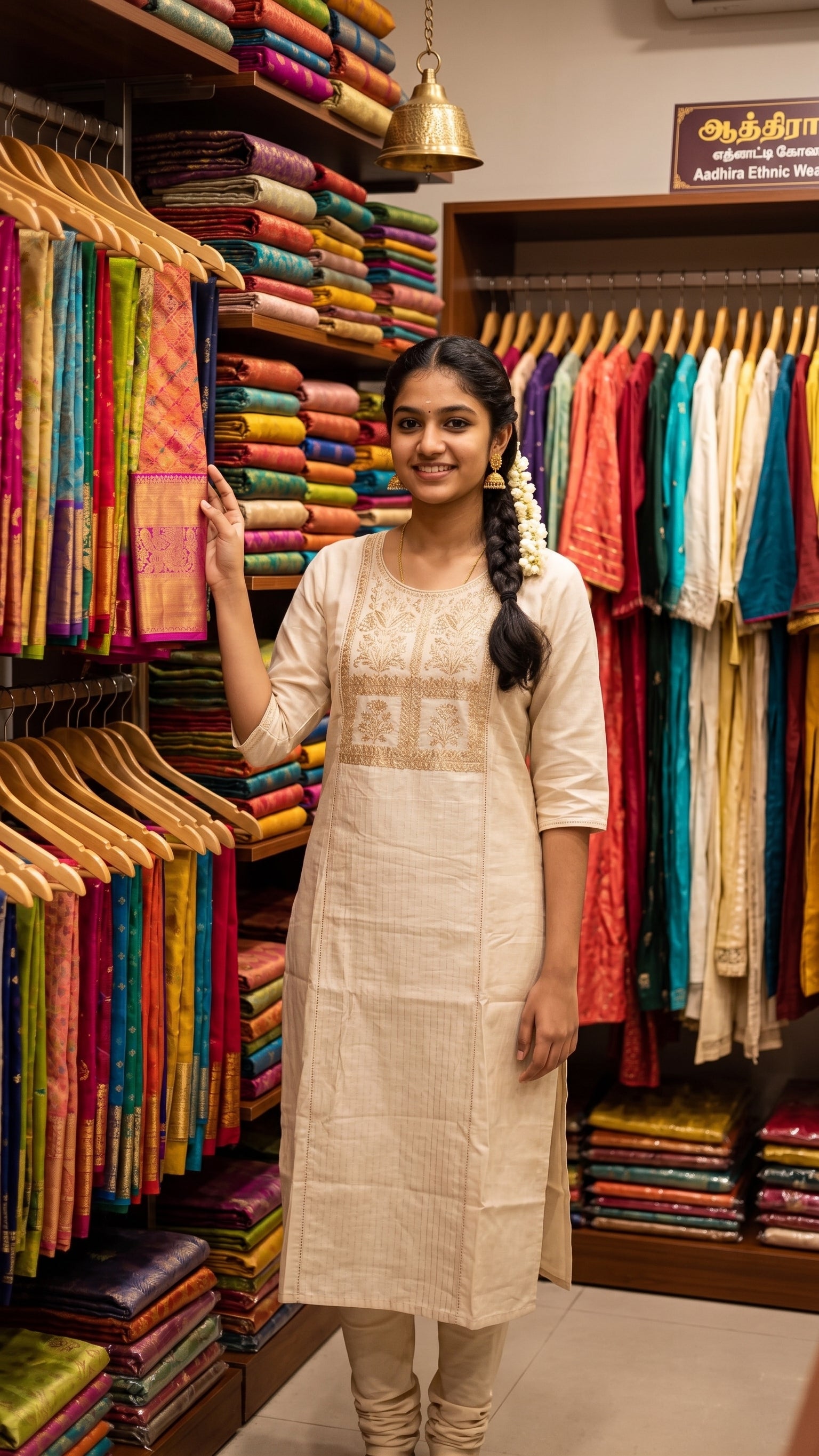Light Cream Embroidered Straight-Cut Kurta