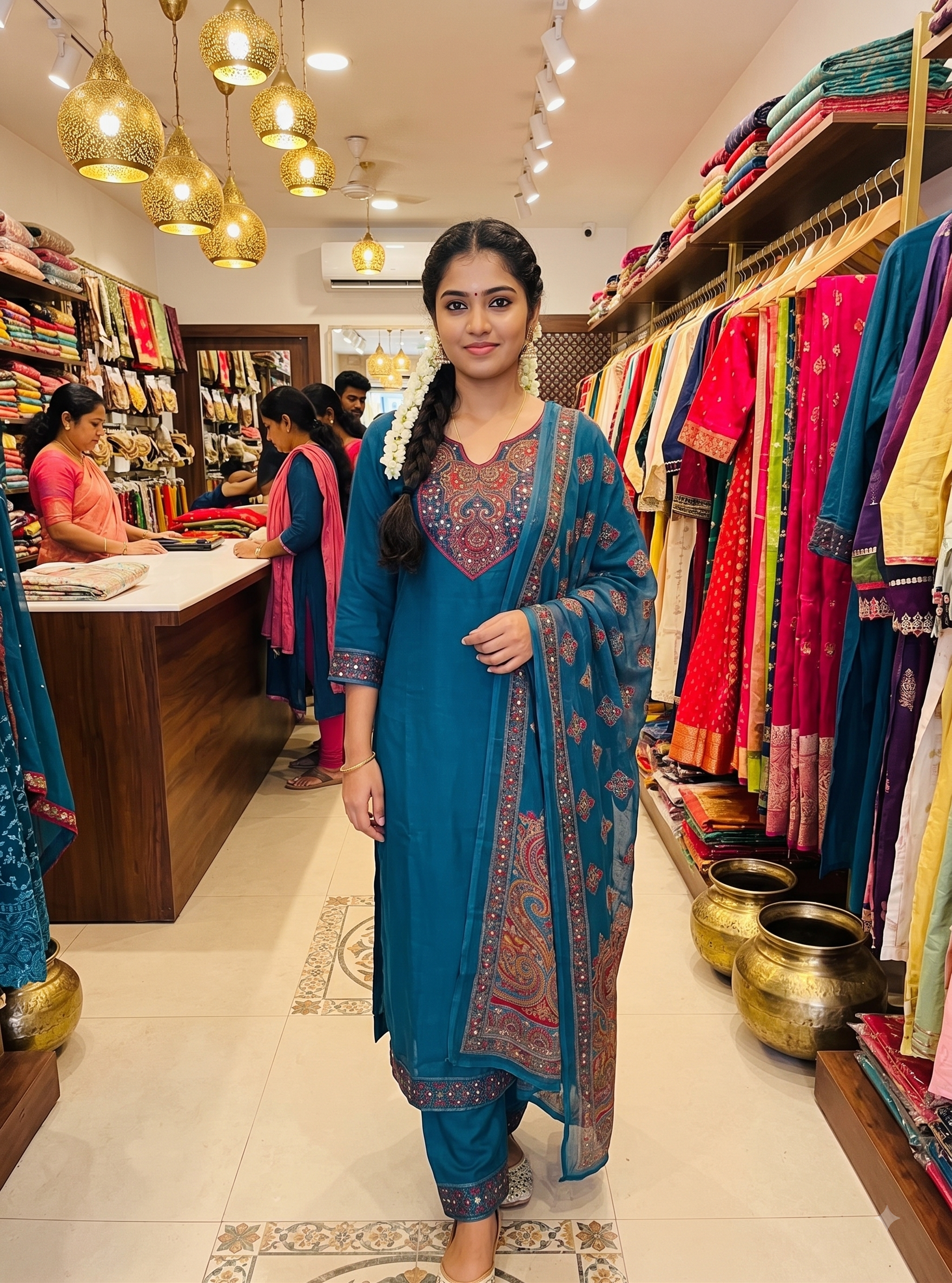 Peacock Blue Embroidered Kurta Set with Paisley Dupatta