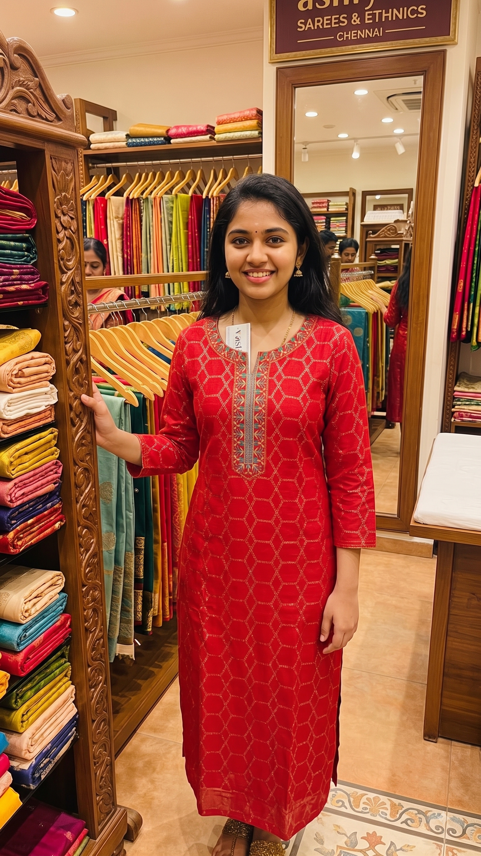 Crimson Red Geometric Woven Kurta with Embroidered Neck-1