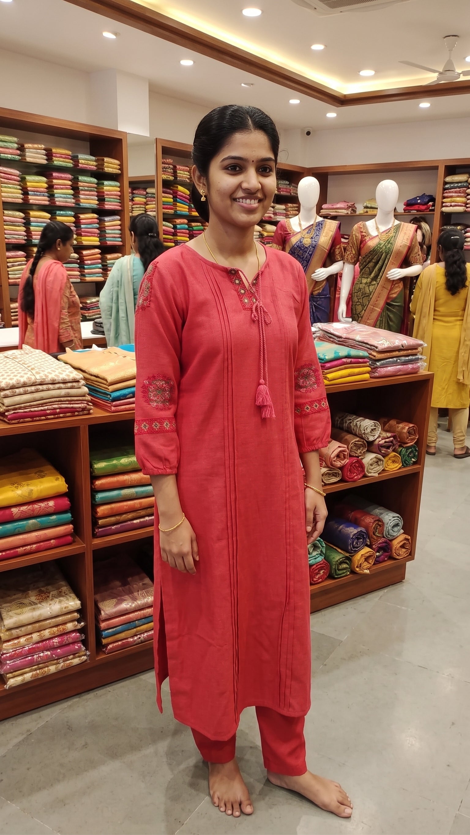 Crimson Red Embroidered Straight Kurta with Pants Set-1