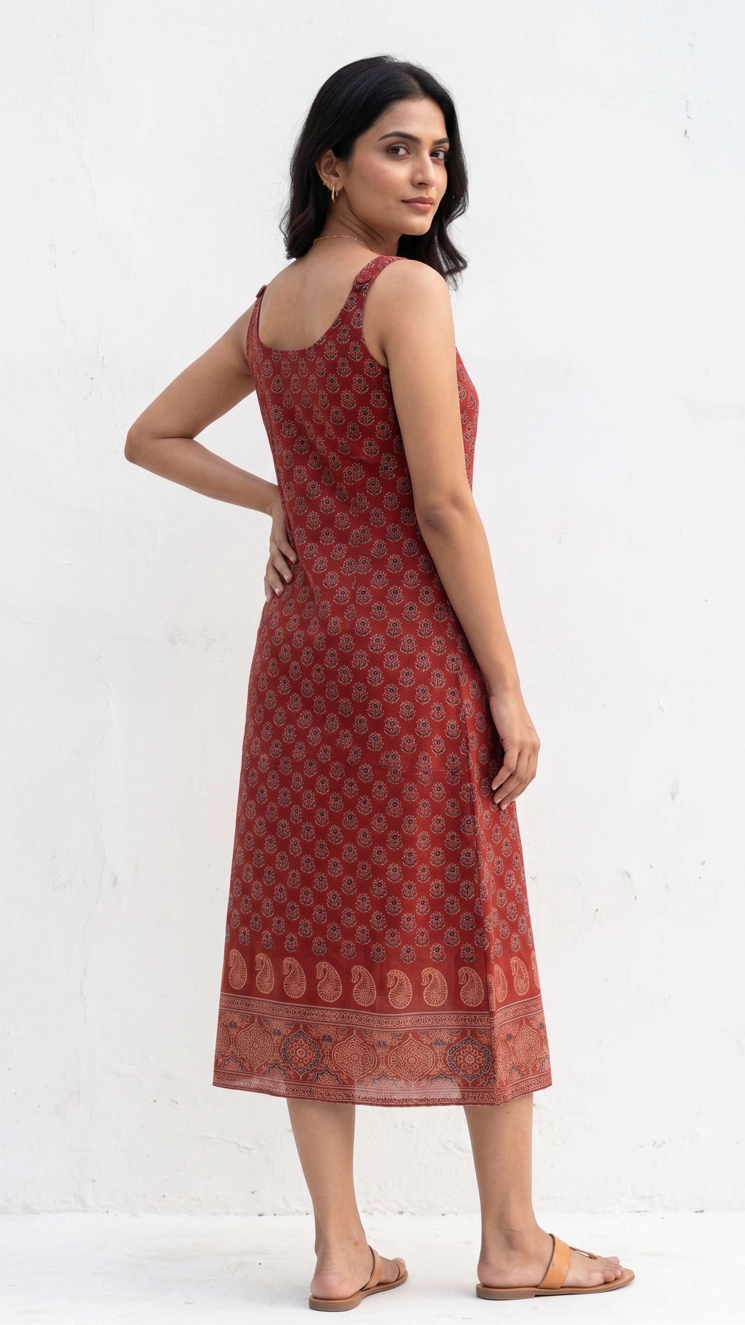 Brick Red Cotton Block Print Scoop Neck Kurta-2