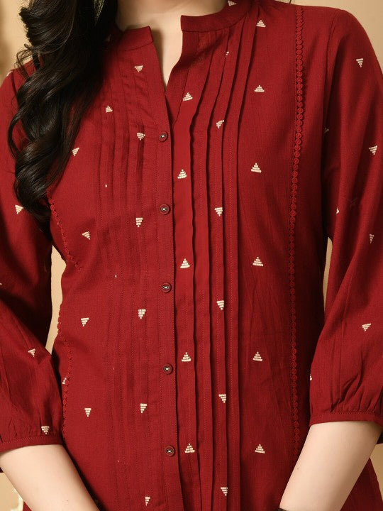 Geometric Printed Mandarin Collar Cotton Tunic-4
