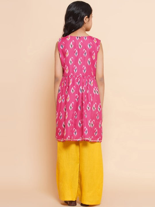 Girls Ethnic Printed Gotta Patti A-Line Pure Cotton Kurta with Palazzos-2