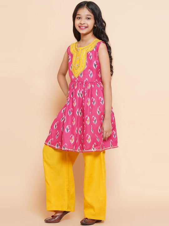 Girls Ethnic Printed Gotta Patti A-Line Pure Cotton Kurta with Palazzos-4