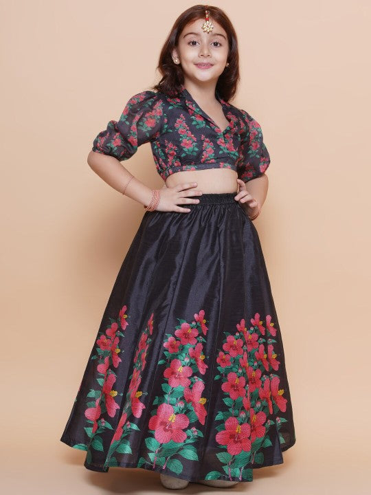 Girls Floral Printed Ready to Wear Lehenga & Blouse