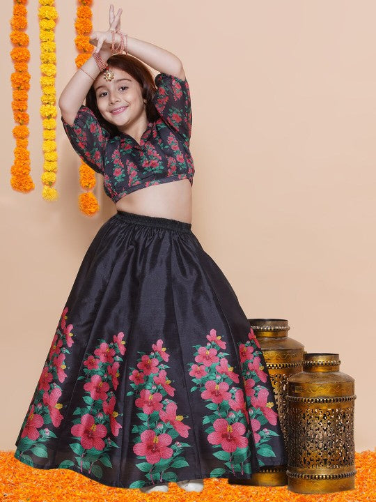 Girls Floral Printed Ready to Wear Lehenga & Blouse-4
