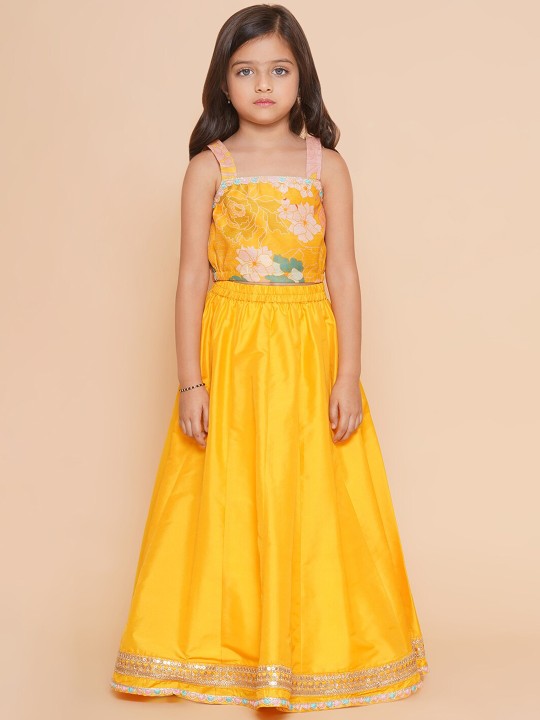 Girls Floral Printed Ready to Wear Lehenga & Blouse With Shrug