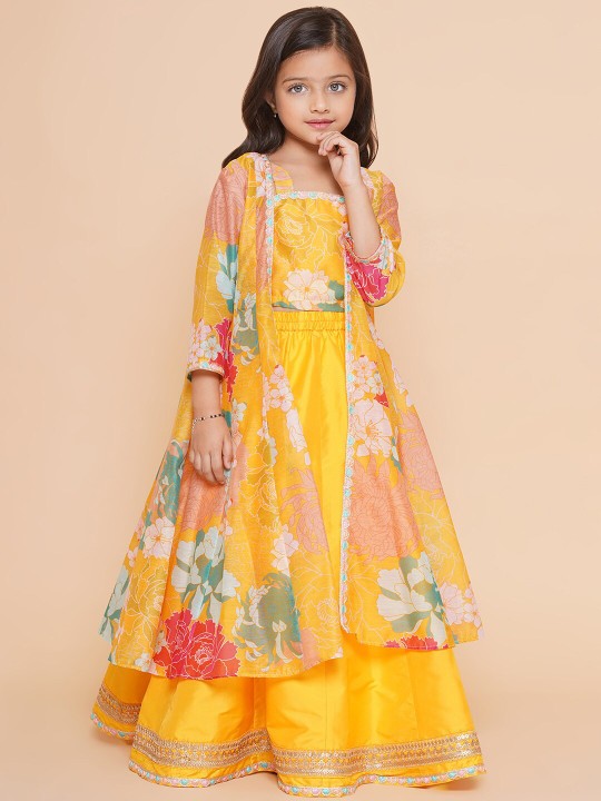 Girls Floral Printed Ready to Wear Lehenga & Blouse With Shrug-1