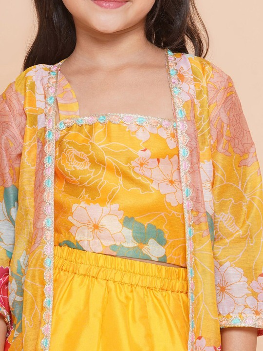 Girls Floral Printed Ready to Wear Lehenga & Blouse With Shrug